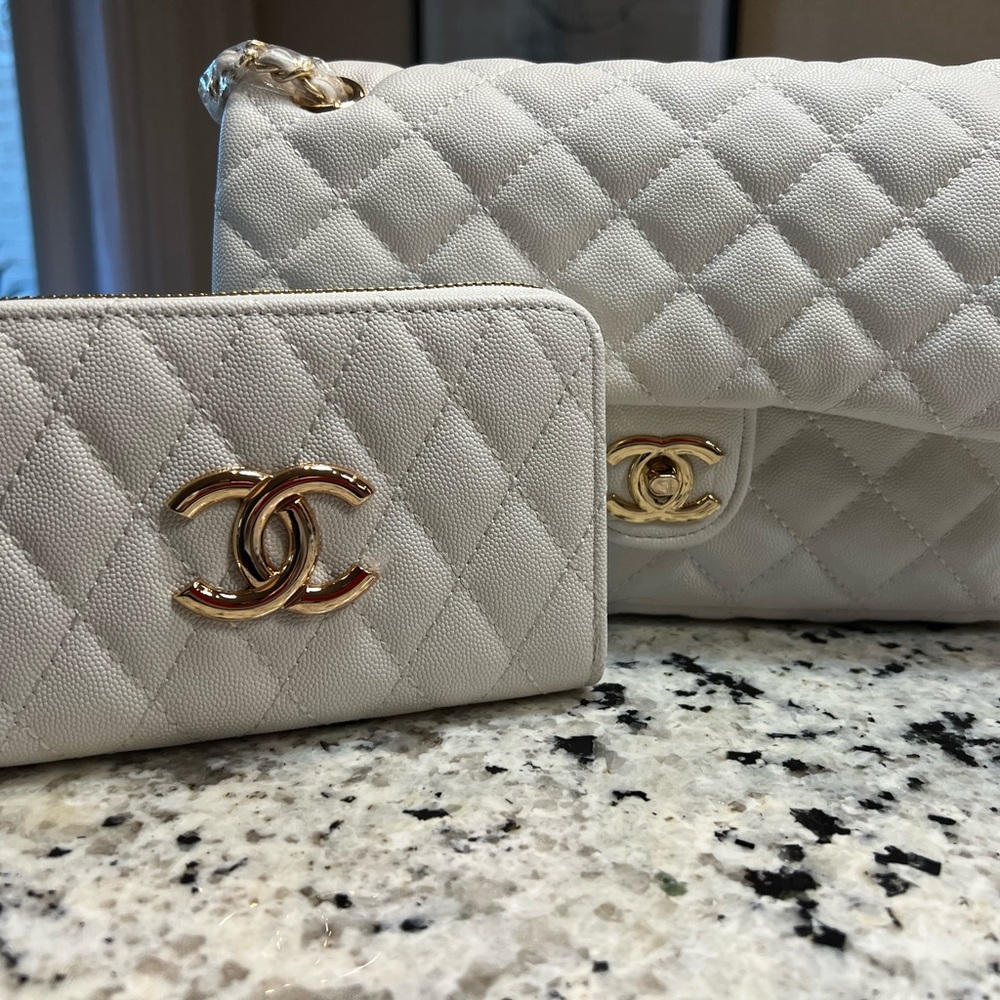 Chanel Quilted White Clutch and Wallet